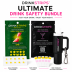 DRINKSTRIPS ULTIMATE DRINK SAFETY BUNDLE - 1 POUCH (10 NAIL STICKER TESTS) + 1 POUCH (5 DRINK SPIKE TEST STRIPS) + Mini Tumbler Keychain Container (BLACK)