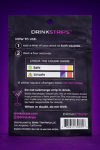 DrinkStrips packaging with usage instructions on a purple background