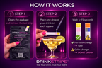 Instructions for using DrinkStrips on a purple background