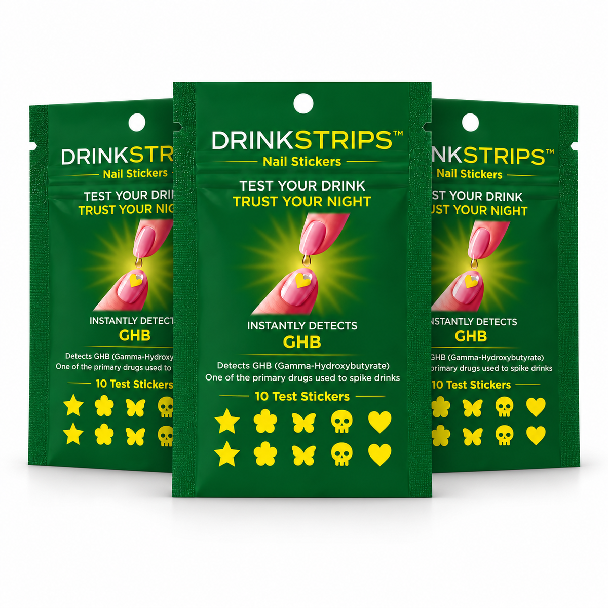 DRINKSTRIPS Drink Spike Detection Nail Stickers - 3 POUCH BUNDLE (30 STICKER TESTS TOTAL)