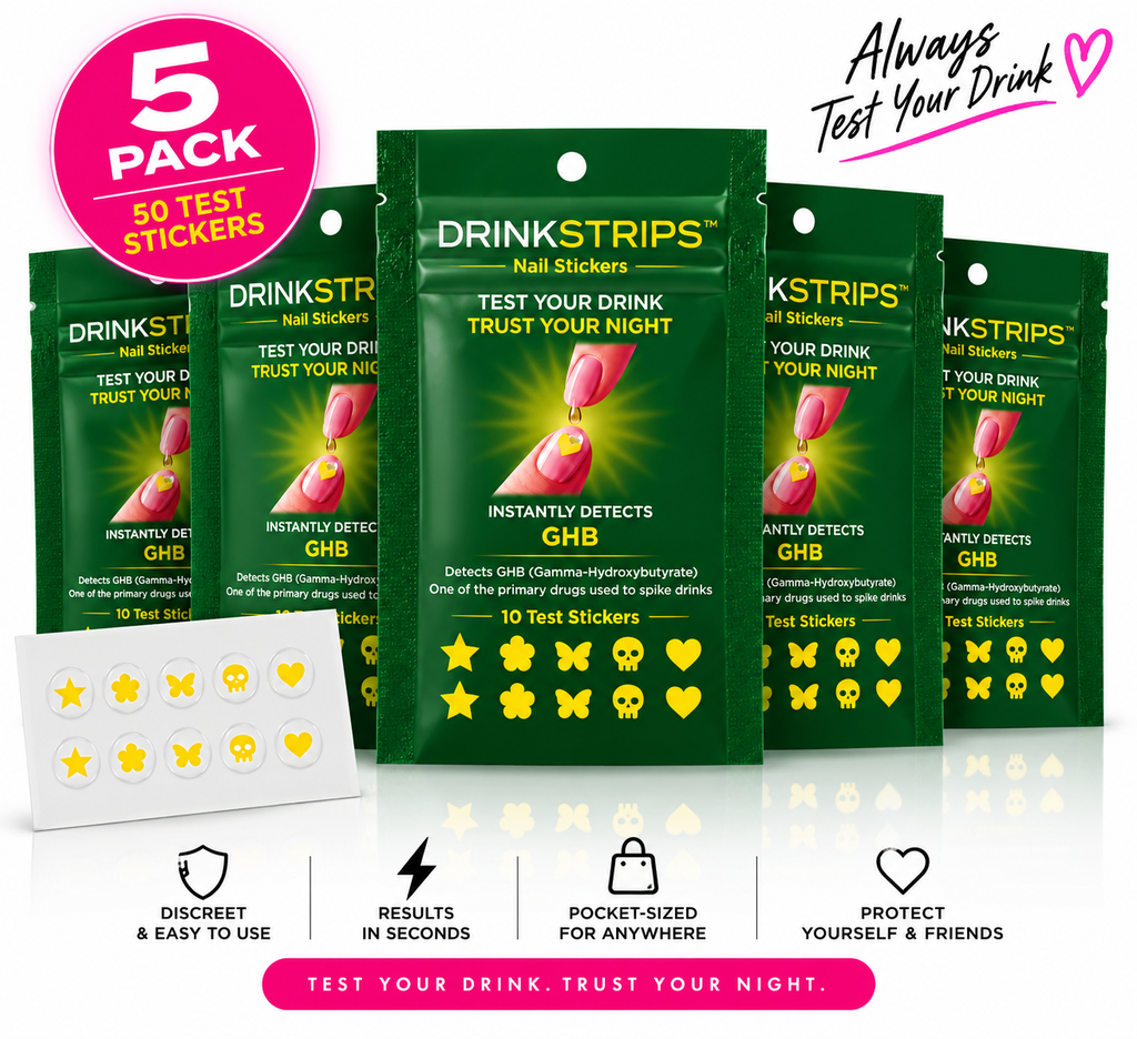 DRINKSTRIPS Drink Spike Detection Nail Stickers - 5 POUCH BUNDLE (50 STICKER TESTS TOTAL)