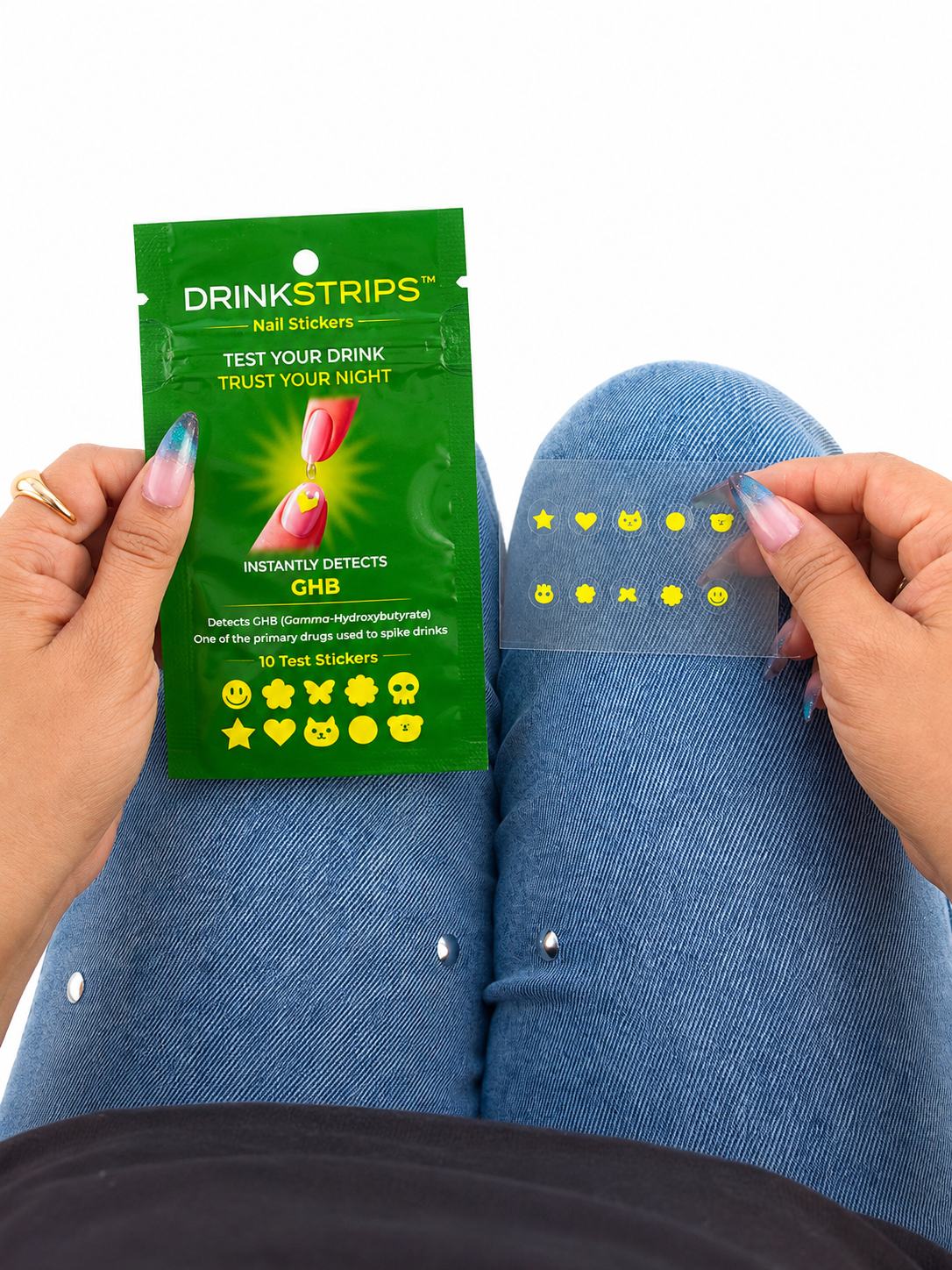 DRINKSTRIPS ULTIMATE DRINK SAFETY BUNDLE - 1 POUCH (10 NAIL STICKER TESTS) + 1 POUCH (5 DRINK SPIKE TEST STRIPS) + Mini Tumbler Keychain Container (BLACK)