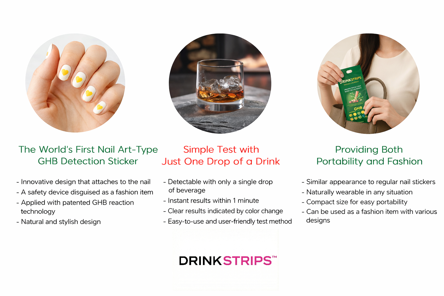 DRINKSTRIPS ULTIMATE DRINK SAFETY BUNDLE - 1 POUCH (10 NAIL STICKER TESTS) + 1 POUCH (5 DRINK SPIKE TEST STRIPS) + Mini Tumbler Keychain Container (BLACK)