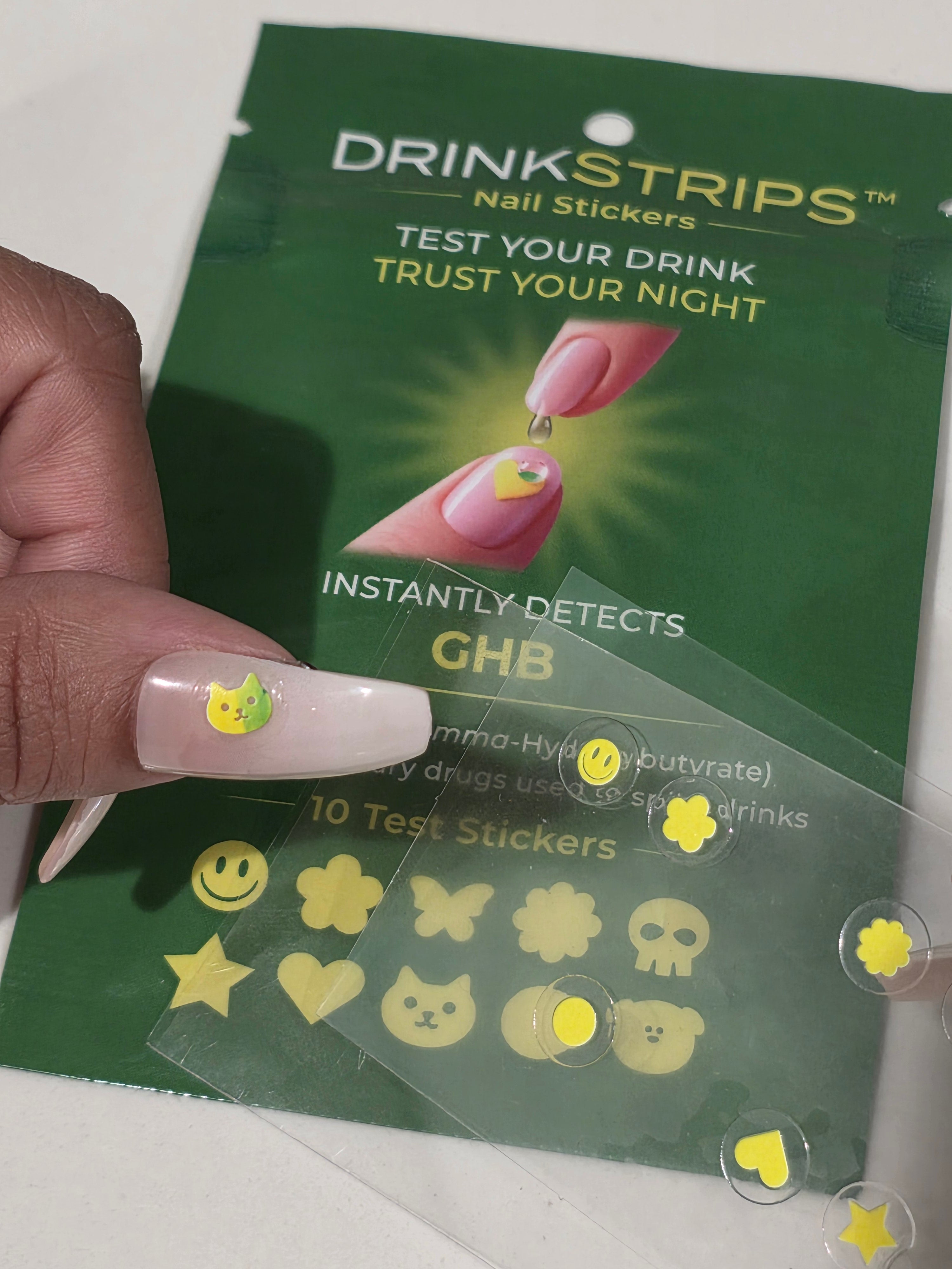 DRINKSTRIPS ULTIMATE DRINK SAFETY BUNDLE - 1 POUCH (10 NAIL STICKER TESTS) + 1 POUCH (5 DRINK SPIKE TEST STRIPS) + Mini Tumbler Keychain Container (BLACK)